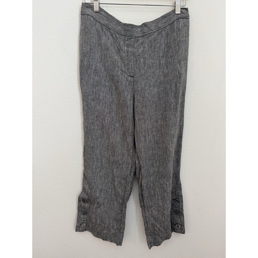 CHICO’S Women’s Linen Pants Size 1/8 Elastic Waist Trouser Capri Buttons Black